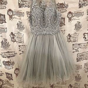 Halter Top Tulle Party Dress Grey w/ Blue Tint
